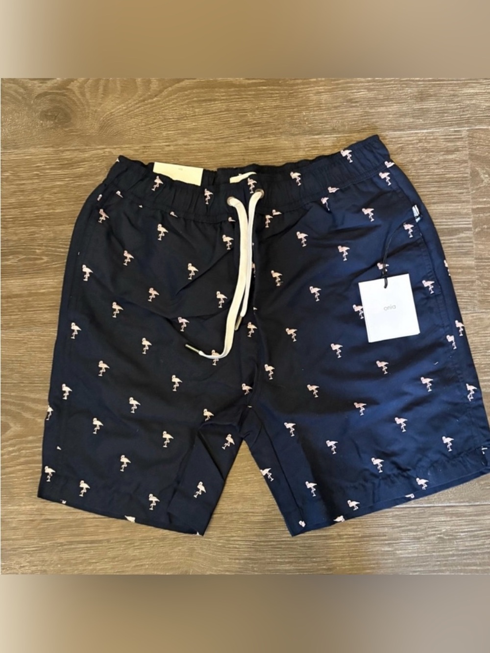 Onia Charles Micro Flamingo Embroidery Swim Trunks - 7” Inseam NEW!